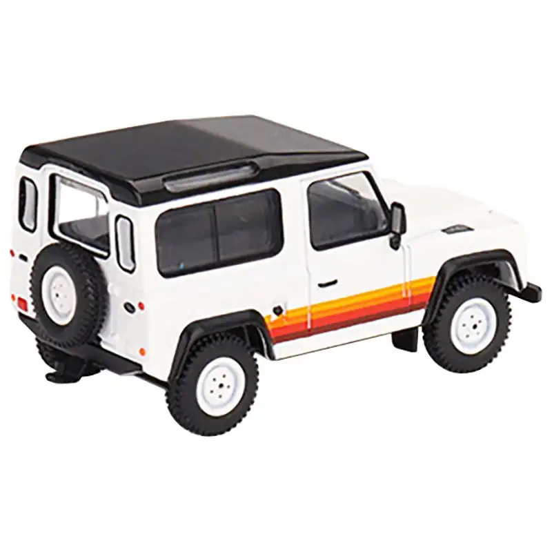 Land Rover Defender 90 Wagon White with Black Top and Stripes Limited Edition to 1800 pieces Worldwide 1/64 Diecast Model Car by Mini GT