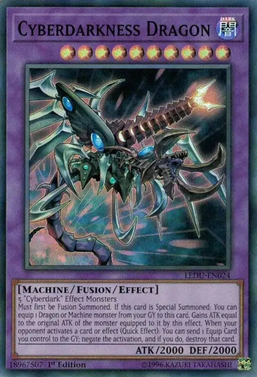 YuGiOh Trading Card Game Legendary Duelists Super Rare Cyberdarkness Dragon LEDU-EN024