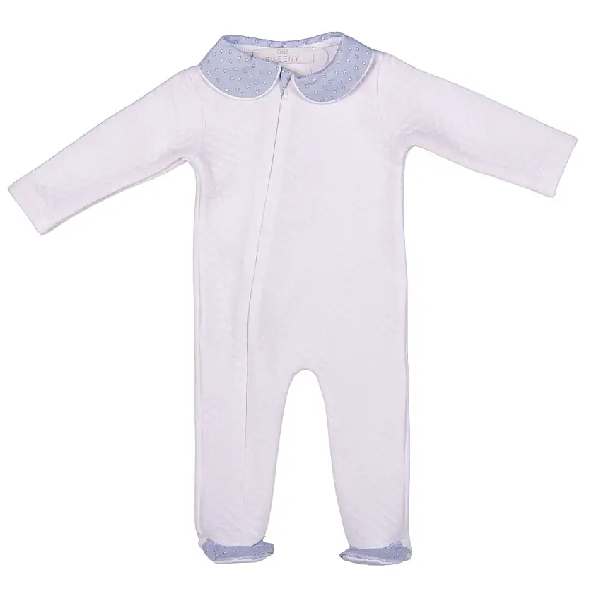 Little Stars | Boys White Quilted Cotton Zipper Babygrow