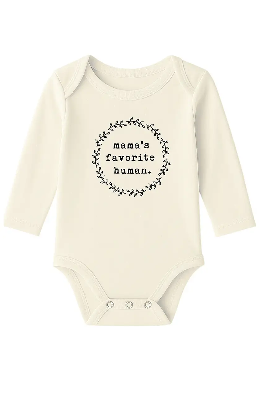 Mama's Favorite Human - Long Sleeve Organic Baby Bodysuit