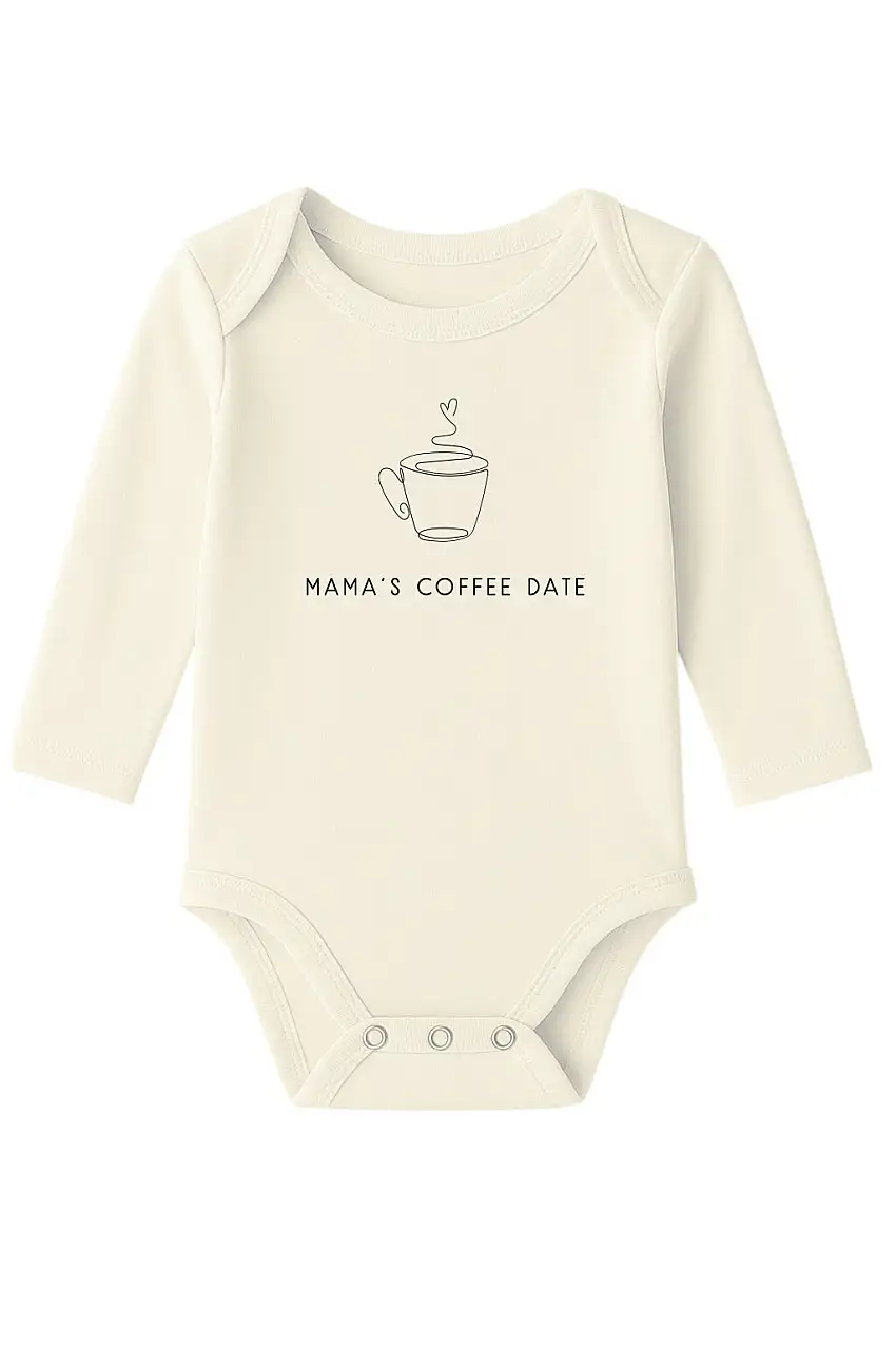 Mama's Coffee Date Organic Cotton Baby Bodysuit Long Sleeve