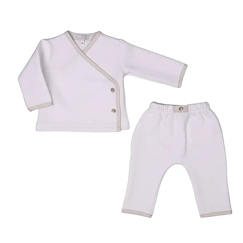 Lucas | Boys White & Beige Cotton Gingham Wrap Set (2)