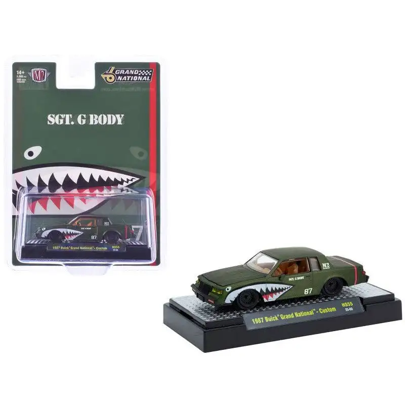 M2 1987 Buick Grand National Custom Green Metallic with Shark Mouth Graphics "Sgt. G Body" Limited Edition to 6600 pieces Worldwide 1/64 Diecast Model Car by M2 Machines
