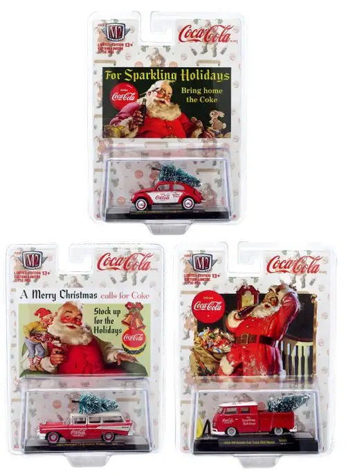 M2 Machines Coca-Cola Holidays Diecast Vehicle 6-Pack ['53 VW Beetle, '59 VW Truck & '57 Chevy Wagon]