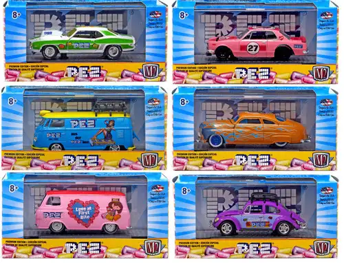 M2 Machines PEZ Exclusive Diecast Vehicle 6-Pack ['63 Econoline, '60 VW Delivery, '67 Beetle, '71 Skyline, '49 Mercury & '69 Camaro COPO]