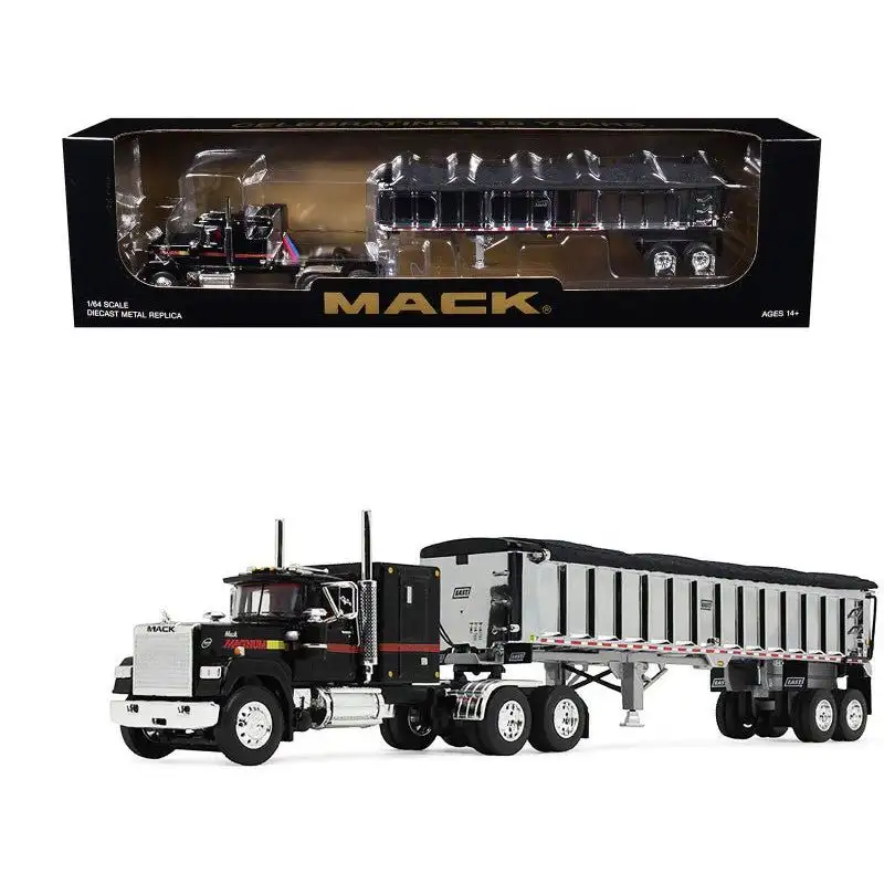 Mack Super-Liner with 60" Flat Top Sleeper and East End Dump Trailer Black 1/64 Diecast Model by DCP/First Gear