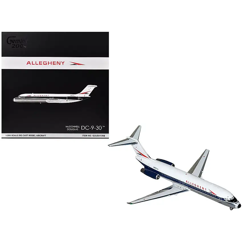 McDonnell Douglas DC-9-30 Commercial Aircraft "Allegheny Airlines" (N967VJ) White with Blue Stripes "Gemini 200" Series 1/200 Diecast Model Airplane by GeminiJets