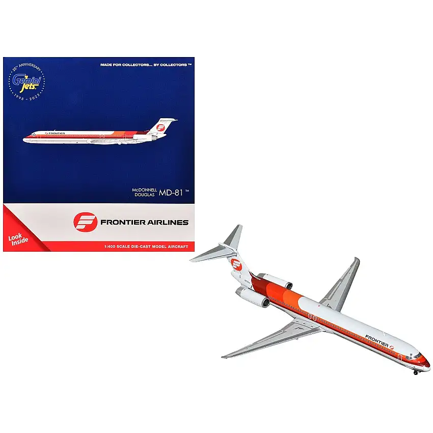 McDonnell Douglas MD-81 Commercial Aircraft "Frontier Airlines" (N859HA) White with Stripes 1/400 Diecast Model Airplane by GeminiJets