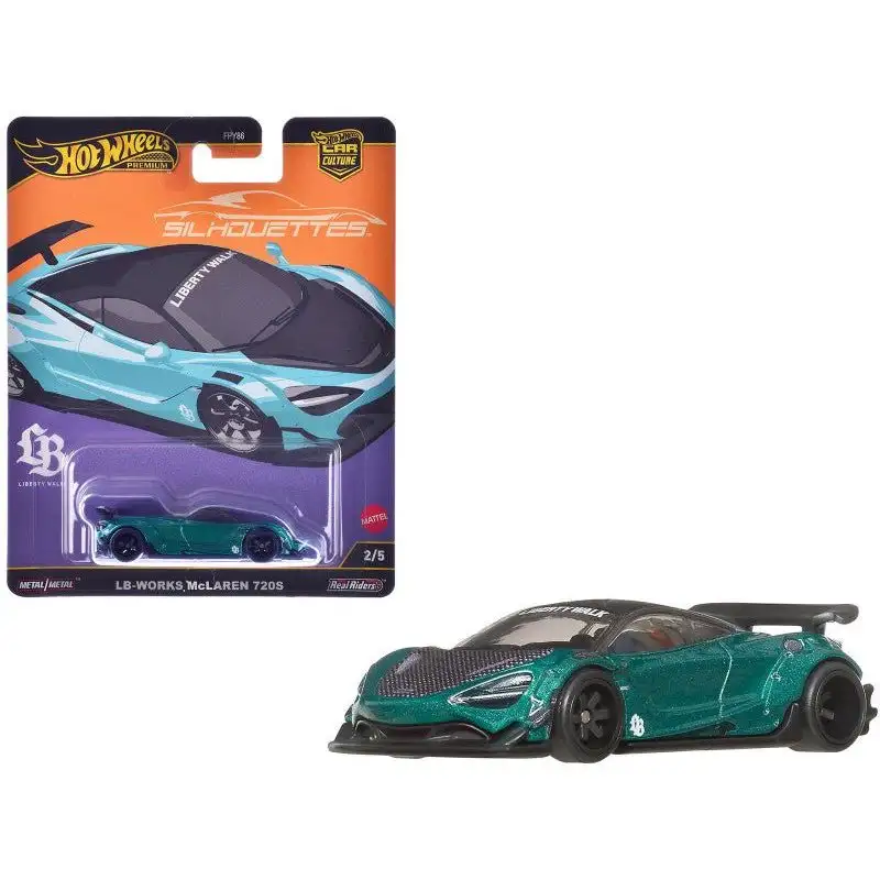 McLaren 720S "LB-Works" Green Metallic with Carbon Hood and Black Top "Silhouettes" Series Diecast Model Car by Hot Wheels