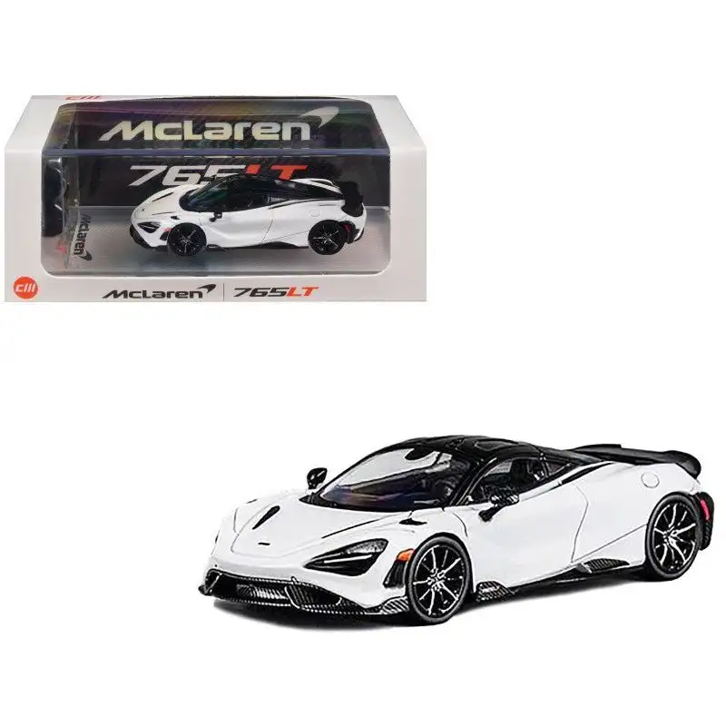 McLaren 765LT White with Black Top and Extra Wheels 1/64 Diecast Model Car by CM Models