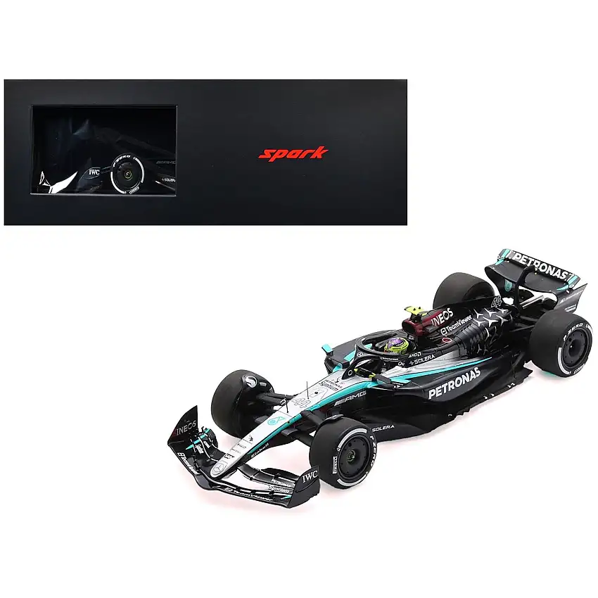 Mercedes-AMG F1 W15 E Performance #44 Lewis Hamilton "Petronas" Formula One F1 "Bahrain GP" (2024) with Acrylic Display Case 1/18 Model Car by Spark