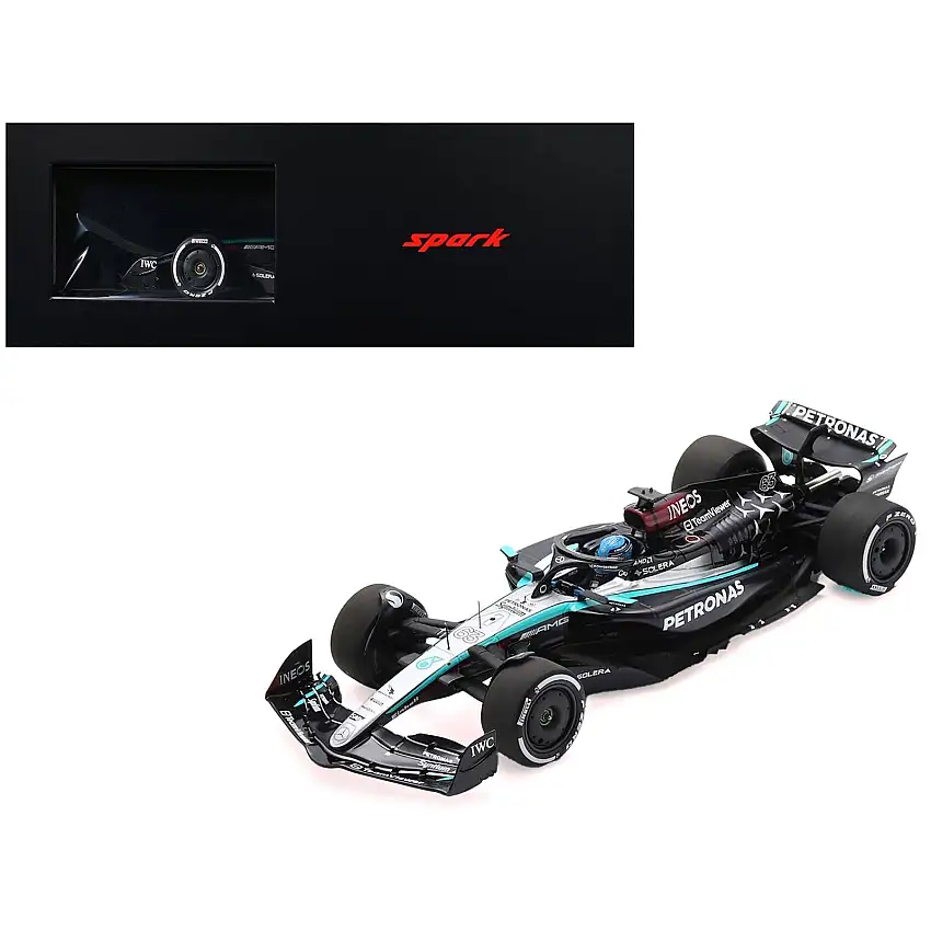 Mercedes-AMG F1 W15 E Performance #63 George Russell "Petronas" Formula One F1 "Bahrain GP" (2024) with Acrylic Display Case 1/18 Model Car by Spark