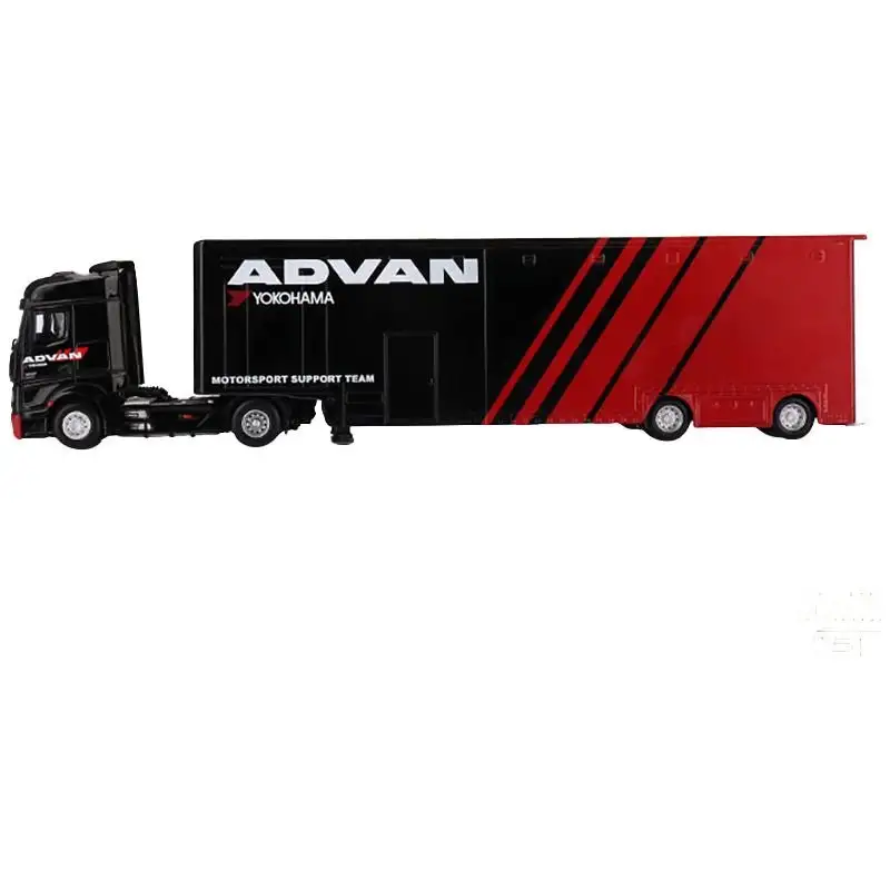 Mercedes-Benz Actros with Racing Transporter Red and Black "ADVAN" 1/64 Diecast Model Car by Mini GT