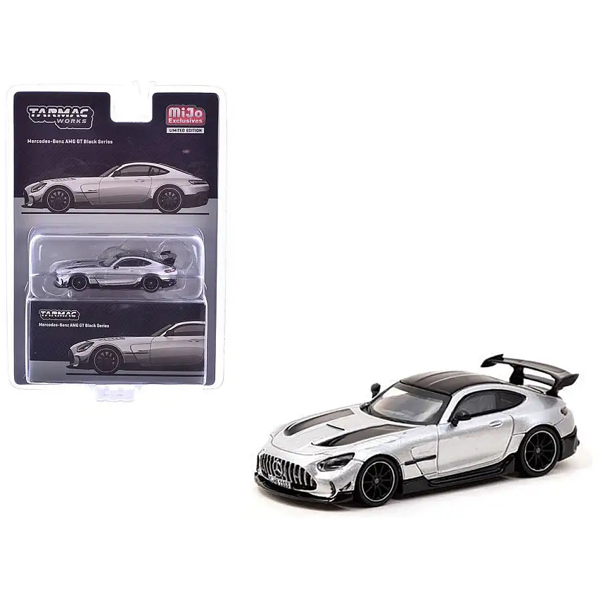 Mercedes-Benz AMG GT Black Series Silver Metallic with Black Hood Stripes and Top "Global64" Series 1/64 Diecast Model by Tarmac Works