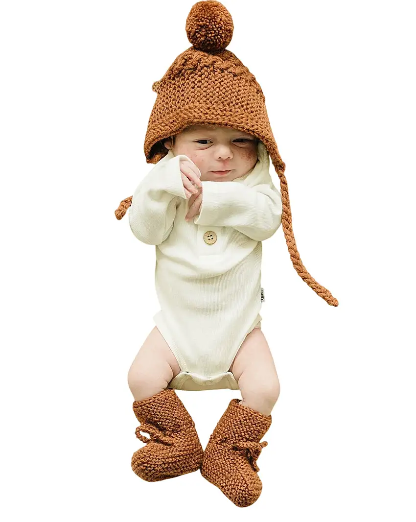 Merino Wool Bonnet & Bootie Set | Cinnamon