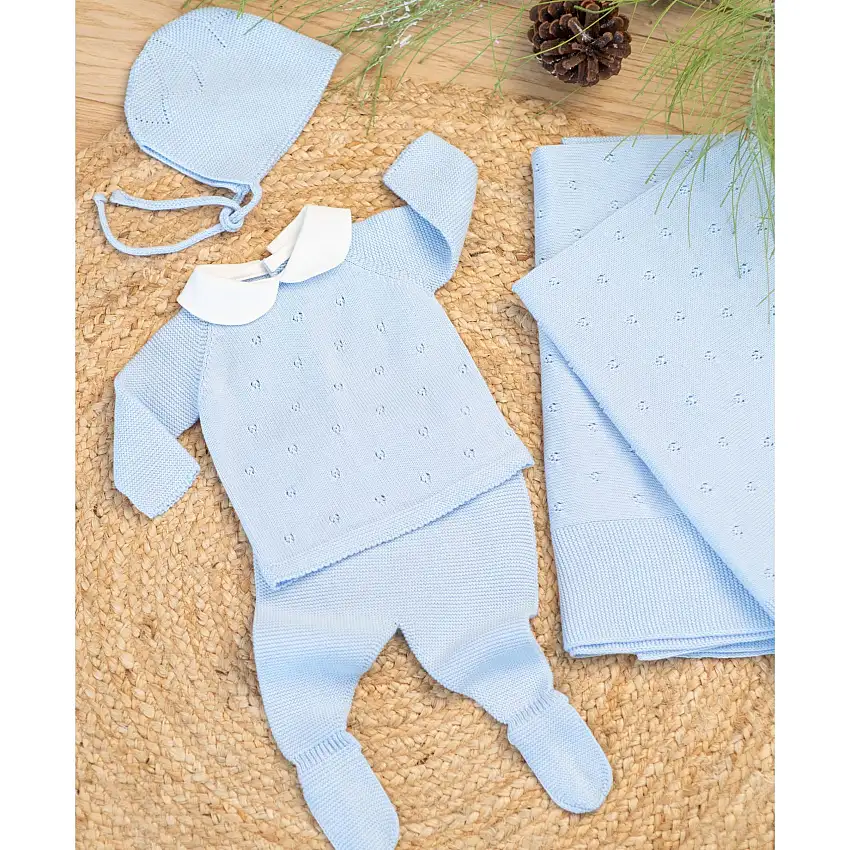 Milou | Baby Boys Blue Cotton Knit Set (4)