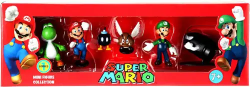 Super Mario Mini Figure Collection Series 1 Yoshi, Mario, Bob-omb, Paragoomba, Luigi & Bullet Bill Mini Figure Collection 6-Pack [Damaged Package]