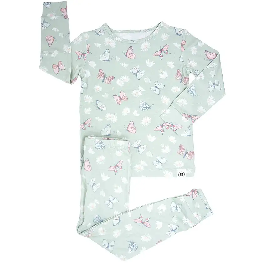 Mint Butterfly Daisy Bamboo Big Kid Pajama Set