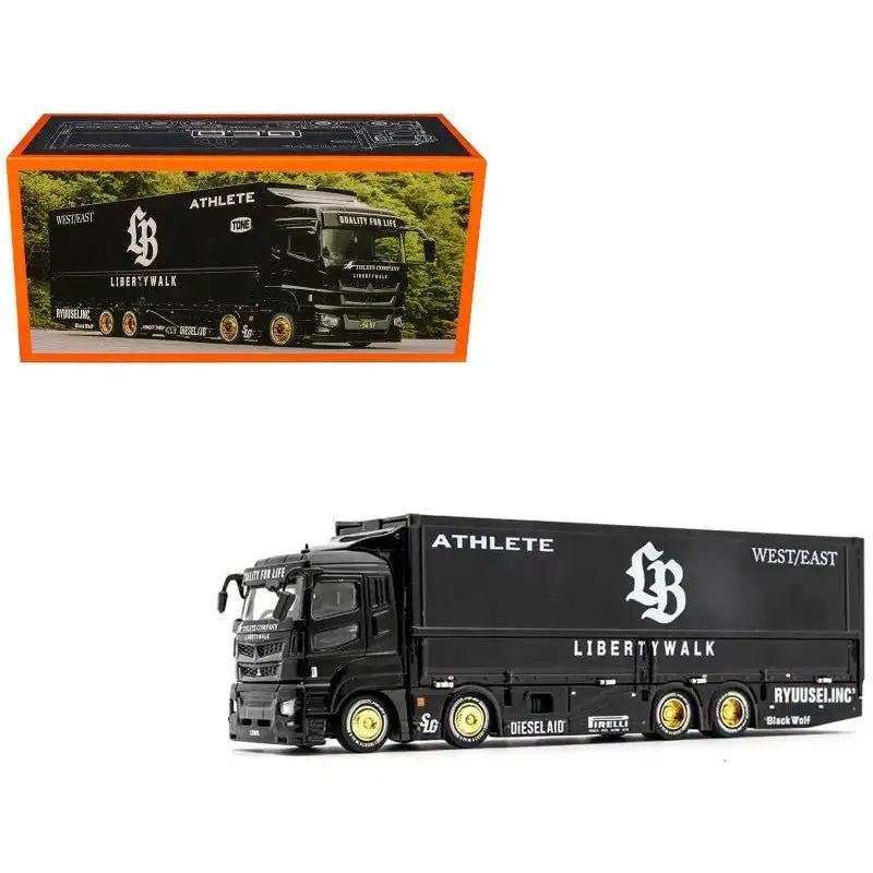 Mitsubishi Fuso Super Great Transporter RHD (Right Hand Drive) "Liberty Walk LB-Trucks" Black with Graphics 1/64 Diecast Model by GCD