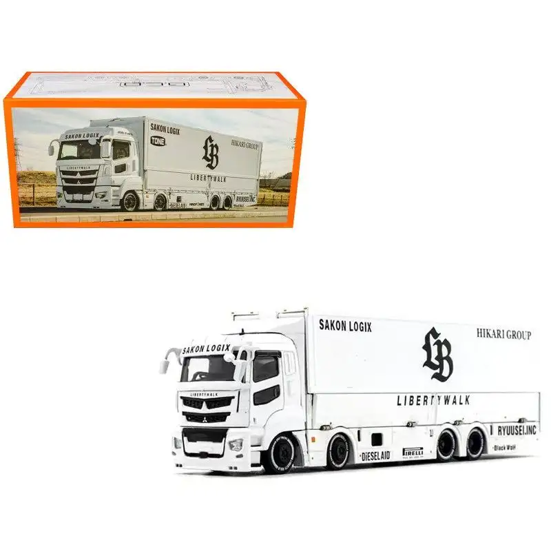 Mitsubishi Fuso Super Great Transporter RHD (Right Hand Drive) "Liberty Walk LB-Trucks" White with Graphics 1/64 Diecast Model by GCD