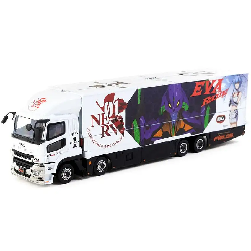 Mitsubishi Fuso Truck with Transporter White with Graphics "EVA Racing" "Truck64" Series 1/64 Diecast Model by Tarmac Works