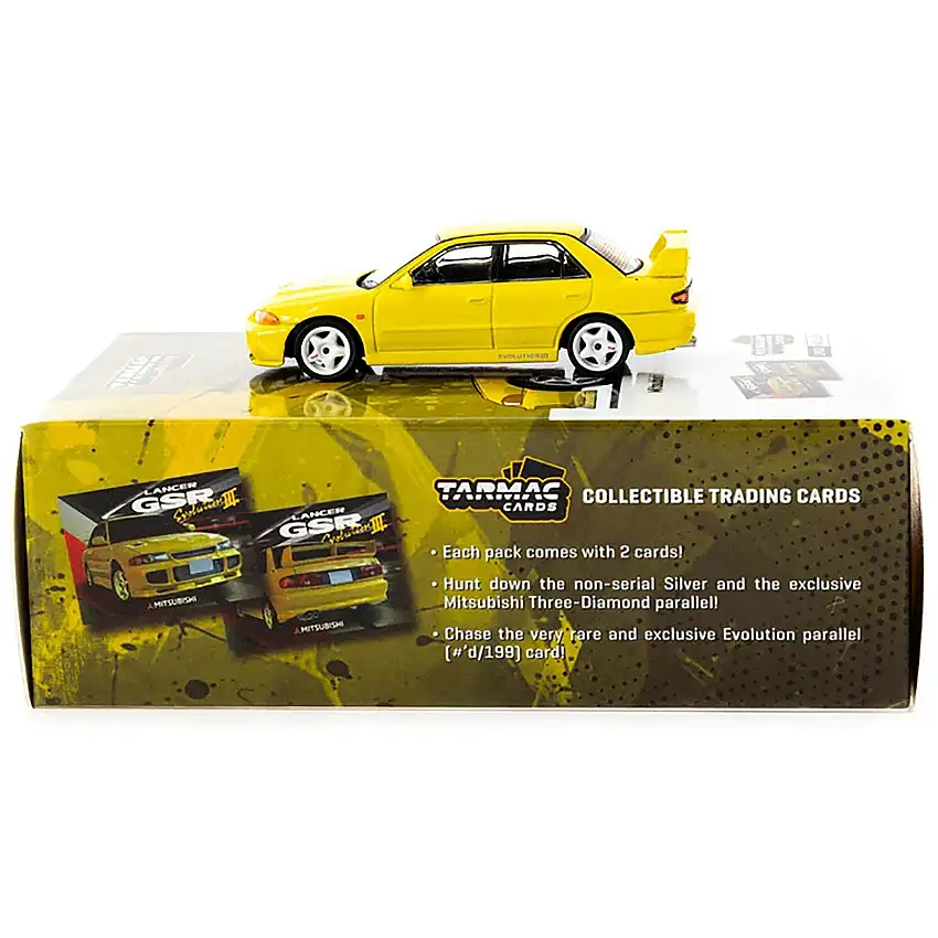 Mitsubishi Lancer GSR Evolution III RHD (Right Hand Drive) Yellow with Tarmac Cards "Global64" Series 1/64 Diecast Model by Tarmac Works