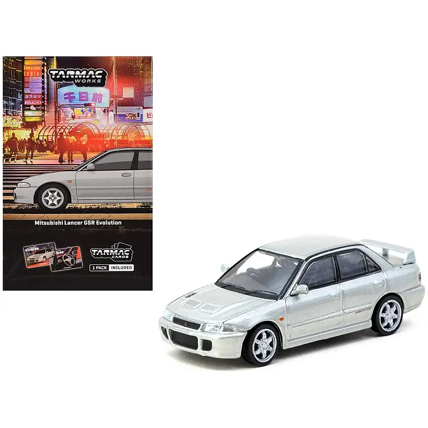 Mitsubishi Lancer GSR Evolution RHD (Right Hand Drive) Silver Metallic with Tarmac Cards "Global64" Series 1/64 Diecast Model by Tarmac Works
