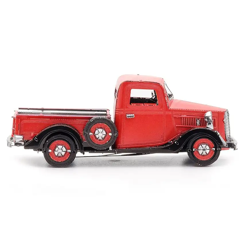 Model Kit 1937 Ford Pickup Truck Red and Black (Moderate Difficulty) Steel Model by Metal Earth