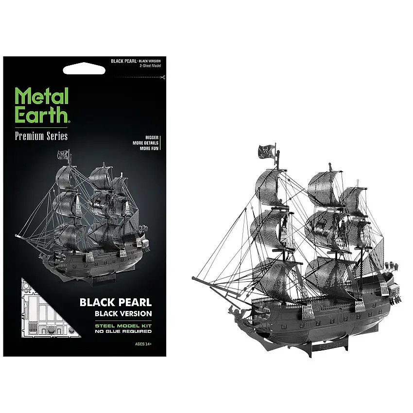 Model Kit Black Pearl Ship Black Version (Moderate Difficulty) Steel Model by Metal Earth