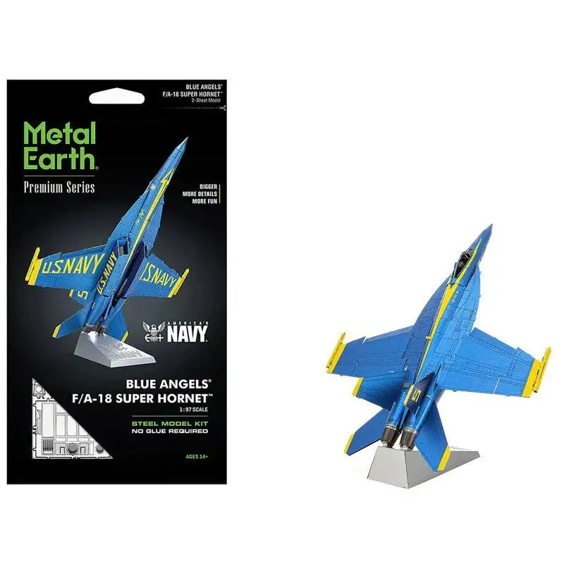 Model Kit Boeing F/A-18 Super Hornet Fighter Aircraft "Blue Angels #5" United States Navy (Challenging Difficulty) Steel Model by Metal Earth