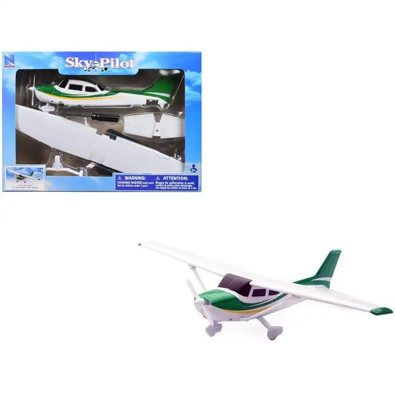 Model Kit Cessna 172 Skyhawk Aircraft White with Green and Yellow Stripes "Sky Pilot" Series 1/42 Plastic Model Kit by New Ray