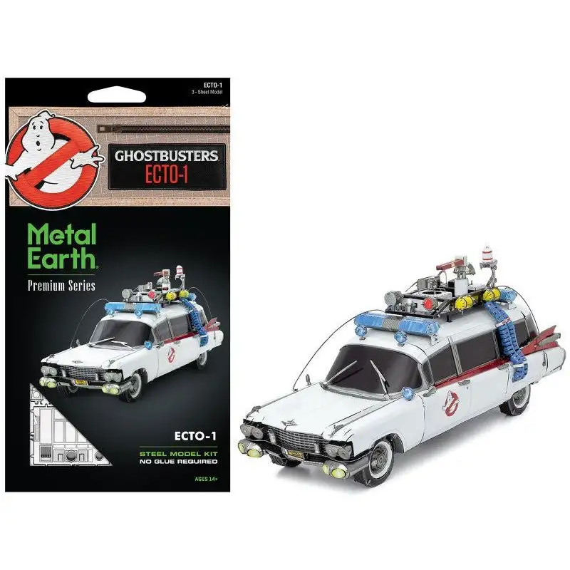 Model Kit Ecto-1 Car White "Ghostbusters" (1984) Movie (Challenging Difficulty) Steel Model by Metal Earth