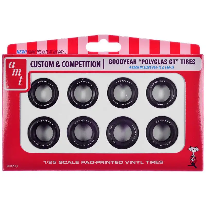 Model Kit "Goodyear Polyglas GT" Tires Set of 8 Pieces for 1/25 Scale Models by AMT