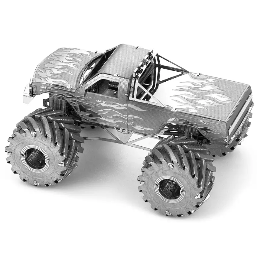 Model Kit Monster Truck with Flame Graphics (Moderate Difficulty) Steel Model by Metal Earth