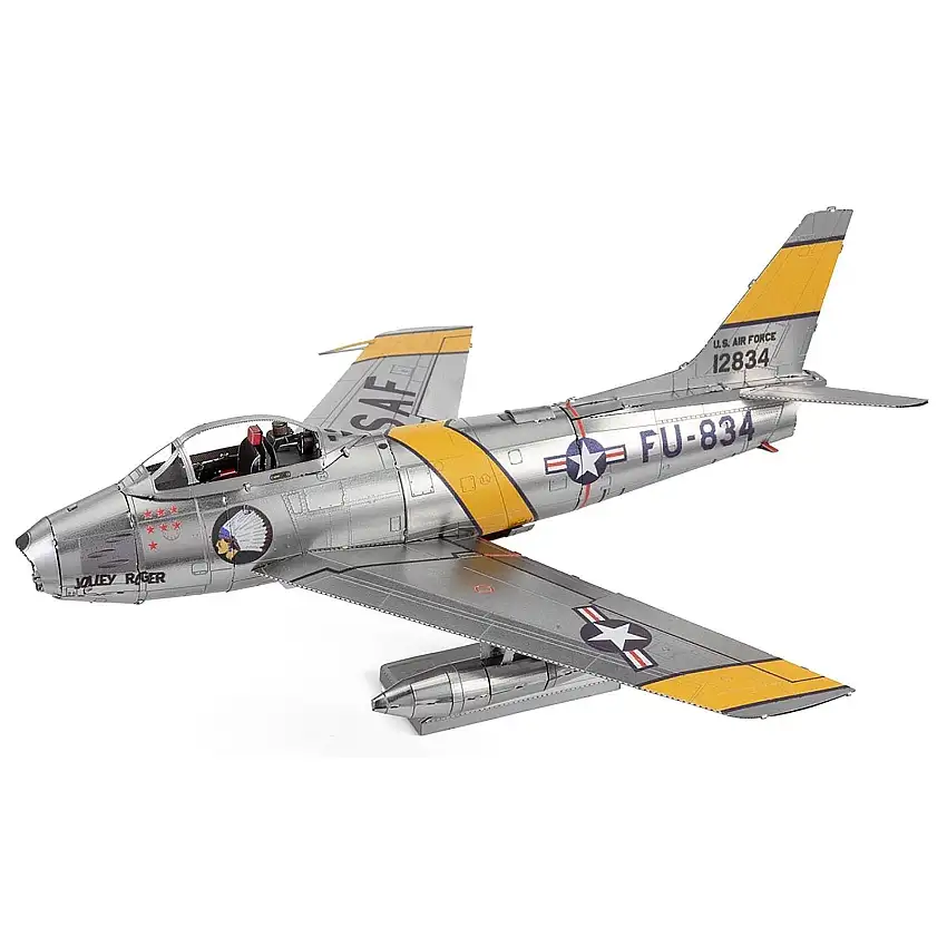 Model Kit North American F-86 Sabre Fighter Aircraft "Jolley Roger" United States Air Force (Moderate Difficulty) Steel Model by Metal Earth