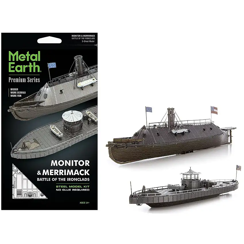 Model Kit USS Monitor and USS Merrimack Ironclad Warships "Battle of the Ironclads" (Challenging Difficulty) Steel Model by Metal Earth