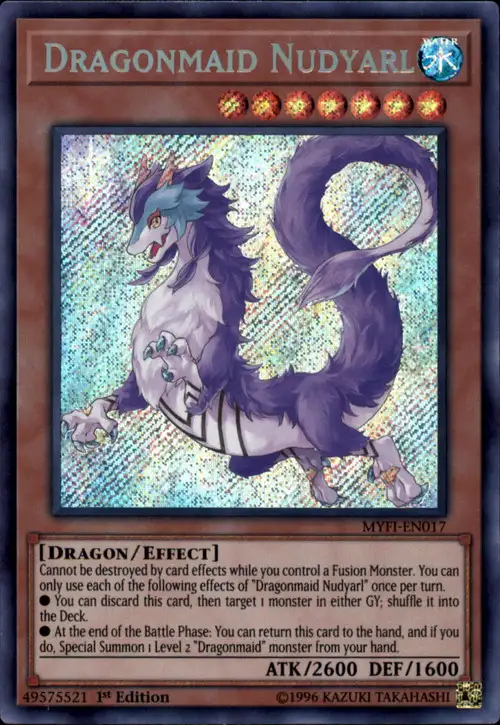 YuGiOh Mystic Fighters Secret Rare Dragonmaid Nudyarl MYFI-EN017