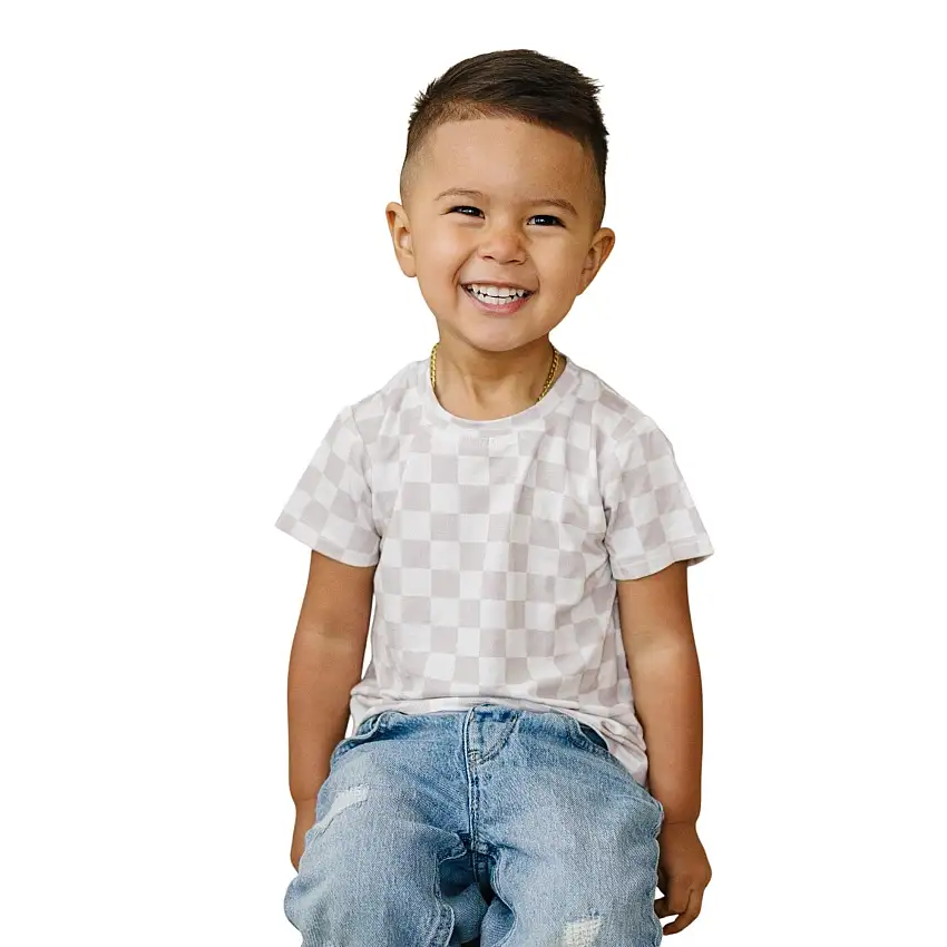 Neutral Checkered Bamboo Tee