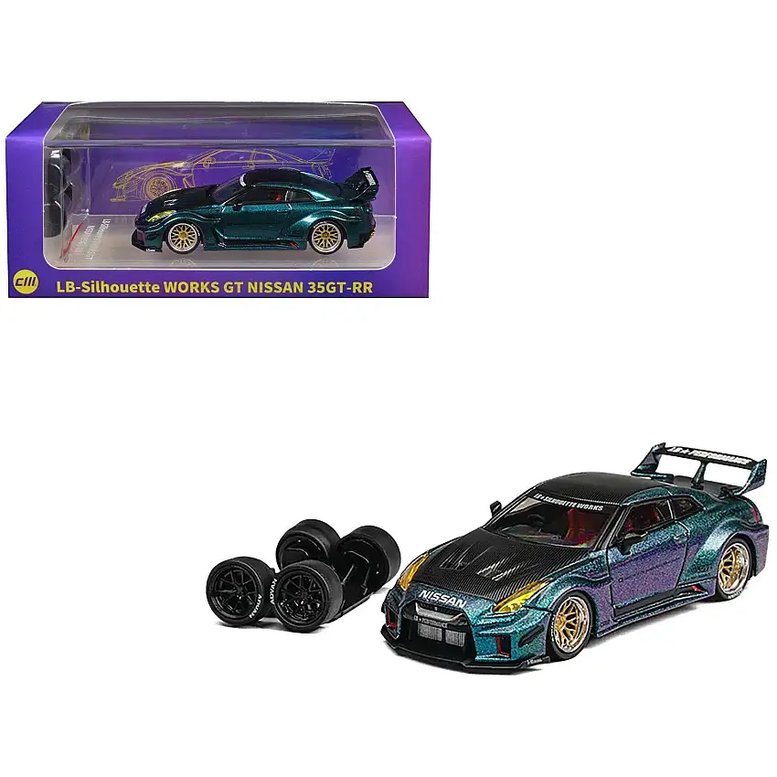 Nissan 35GT-RR "LB-Silhouette Works GT" RHD (Right Hand Drive) Magic Purple Metallic with Extra Wheels 1/64 Diecast Model Car by CM Model