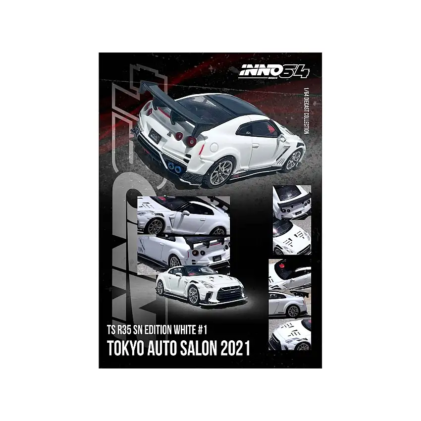 Nissan GT-R (R35) "Top Secret" RHD (Right Hand Drive) White with Black Top "Tokyo Auto Salon 2021" 1/64 Diecast Model Car by Inno Models