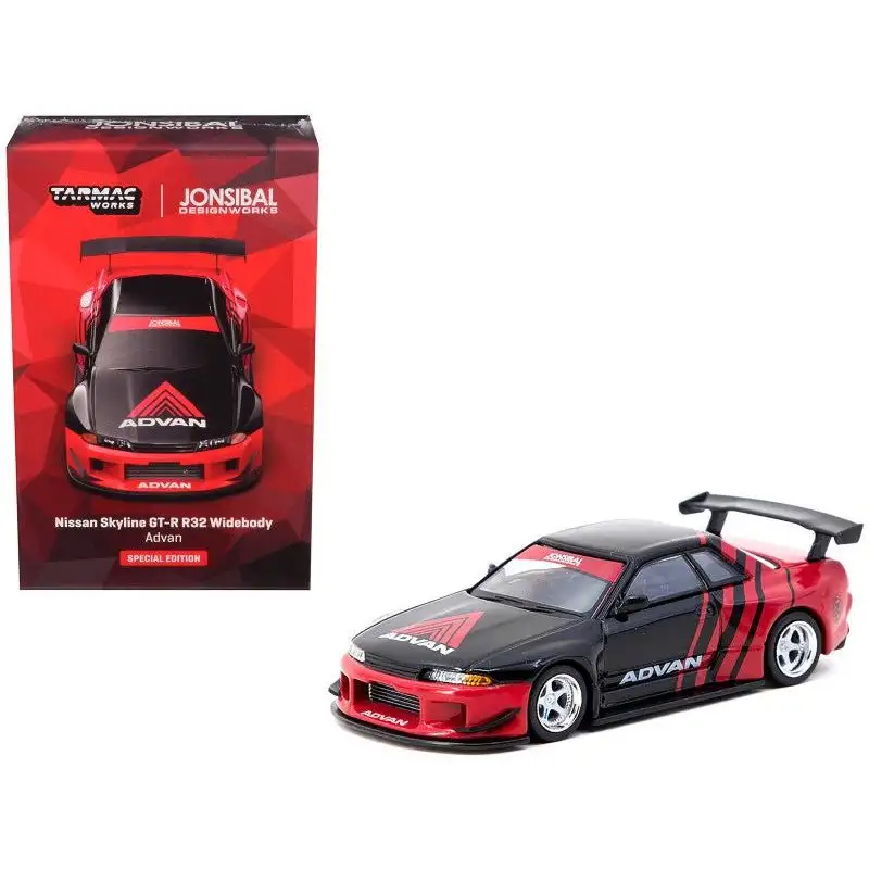 Nissan Skyline GT-R (R32) Widebody RHD (Right Hand Drive) "ADVAN" Black and Red "Japan Classic Car Show Special Edition" "Global64" Series 1/64 Diecast Model by Tarmac Works