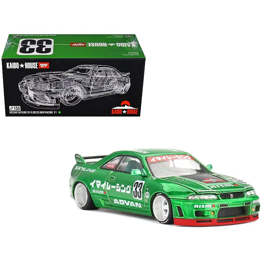 Nissan Skyline GT-R (R33) RHD (Right Hand Drive) #33 "Imai Racing V1" Green Metallic (Designed by Jun Imai) "Kaido House" Special 1/64 Diecast Model Car by Mini GT