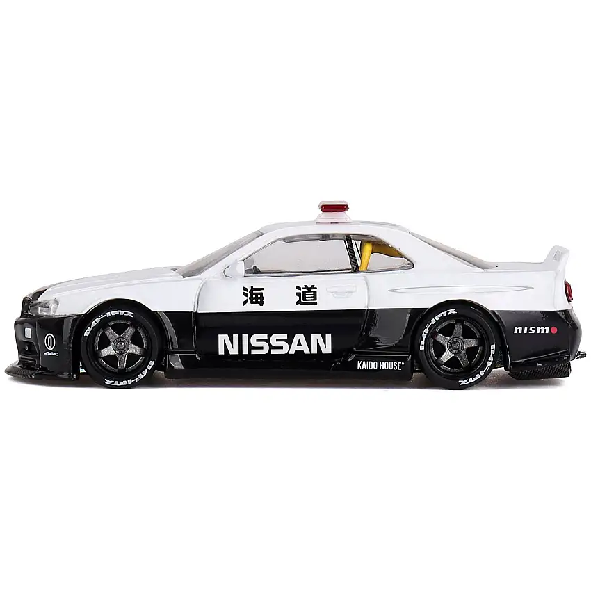 Nissan Skyline GT-R (R34) "Kaido Works (V2 Aero)" RHD (Right Hand Drive) Black and White "Japan Police" (Designed by Jun Imai) "Kaido House" Special 1/64 Diecast Model Car by Mini GT