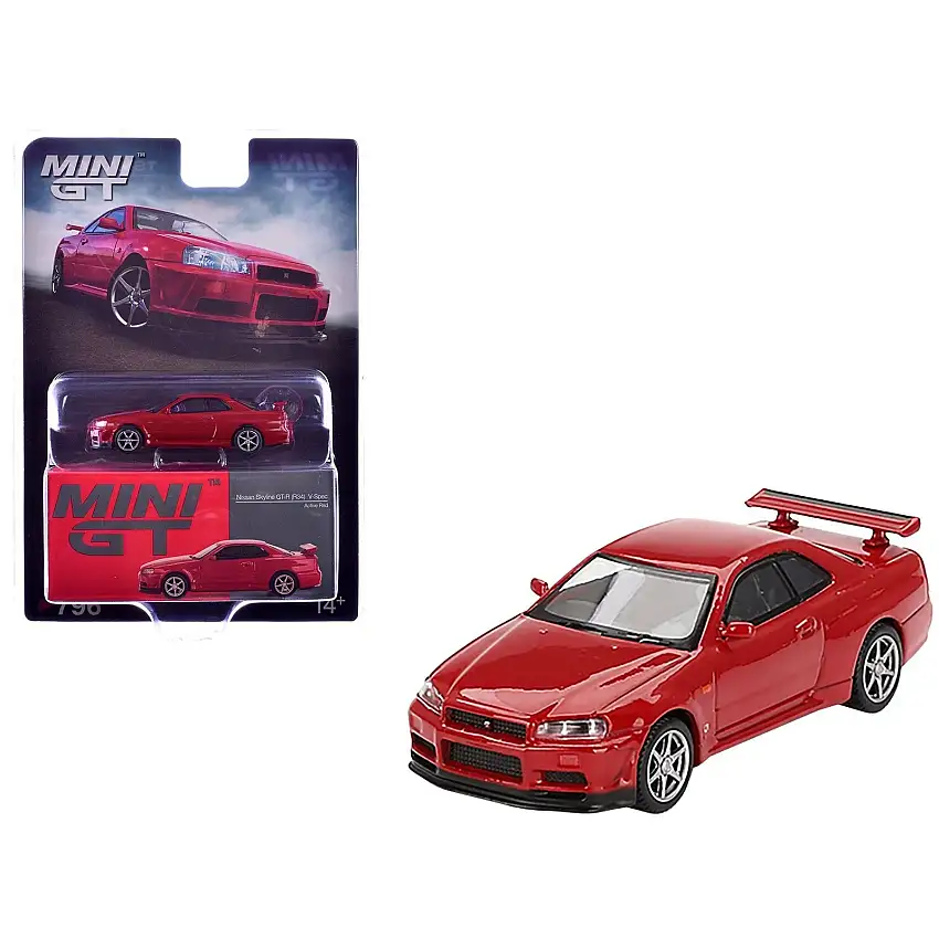 Nissan Skyline GT-R (R34) V-Spec RHD (Right Hand Drive) Active Red Limited Edition 1/64 Diecast Model Car by Mini GT