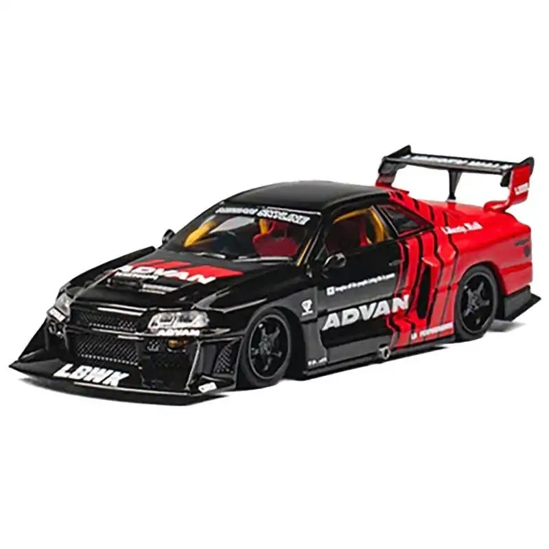 Nissan Skyline LB-ER34 "Super Silhouette" RHD (Right Hand Drive) "ADVAN" Black and Red with Extra Wheels 1/64 Diecast Model Car by CM Models