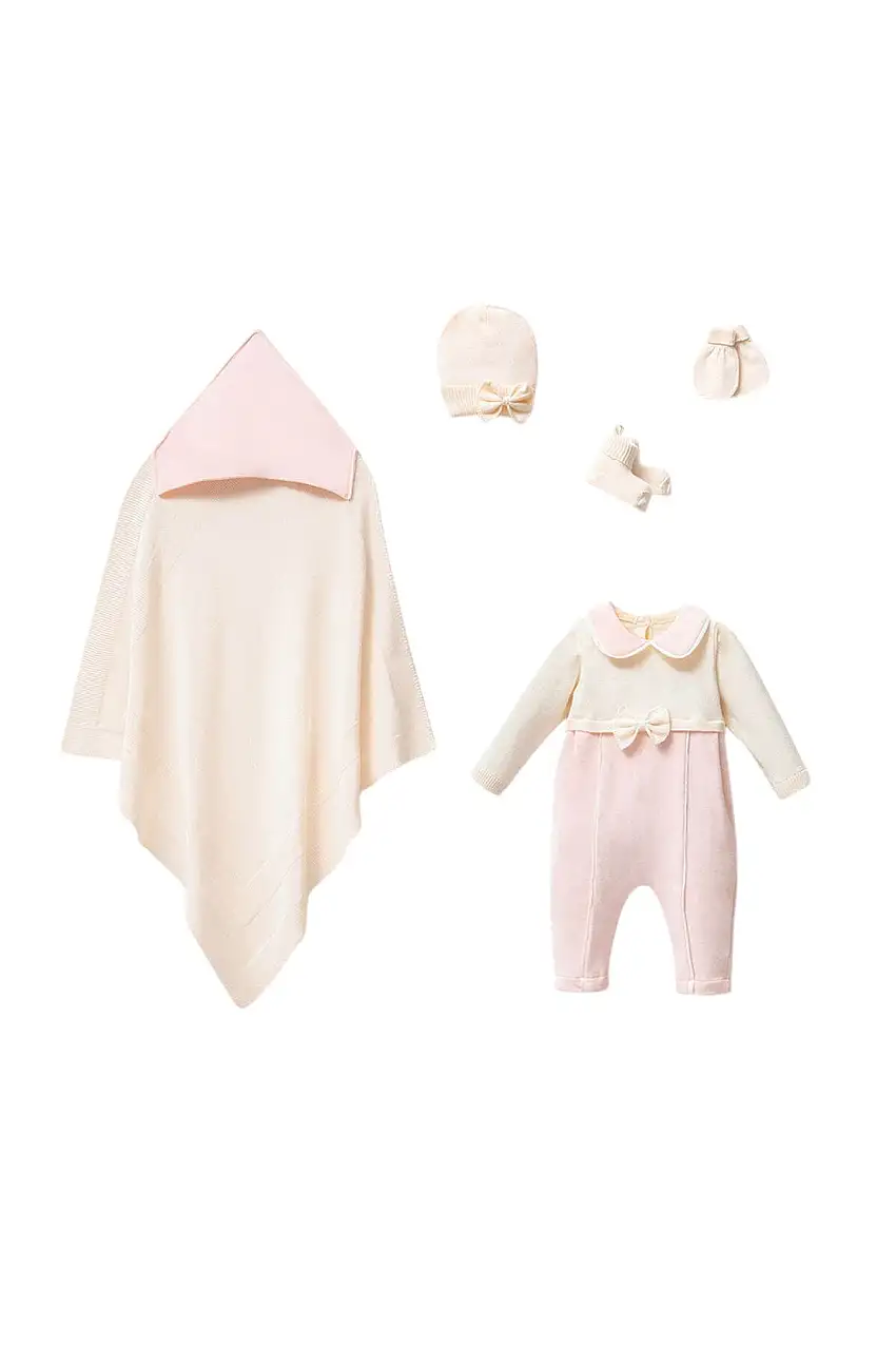 Newborn Pink Velvet And Knitwear Coming Home Set