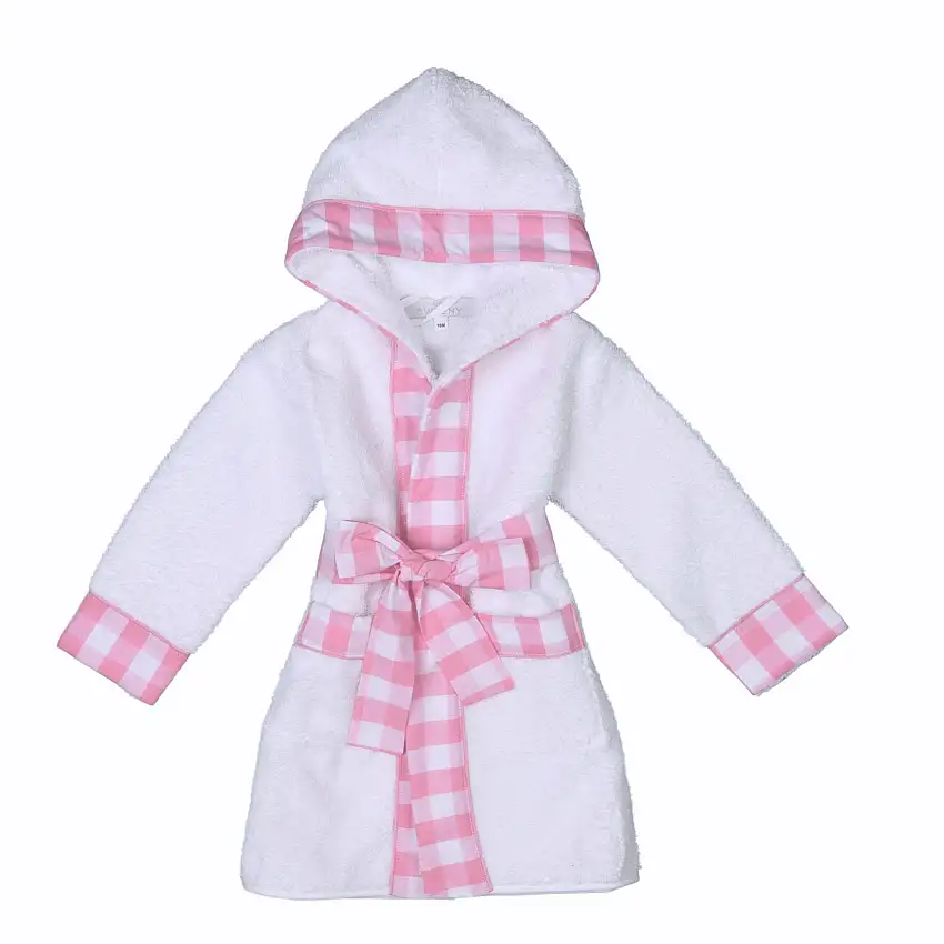Noa | Girls White & Pink Gingham Cotton Bathrobe