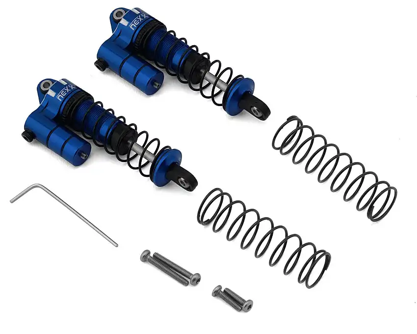 NEXX Racing Losi® Mini-T/Mini-B 58mm Aluminum Oil-Filled Threaded Reservoir Shocks (Blue) (2) (Rear)