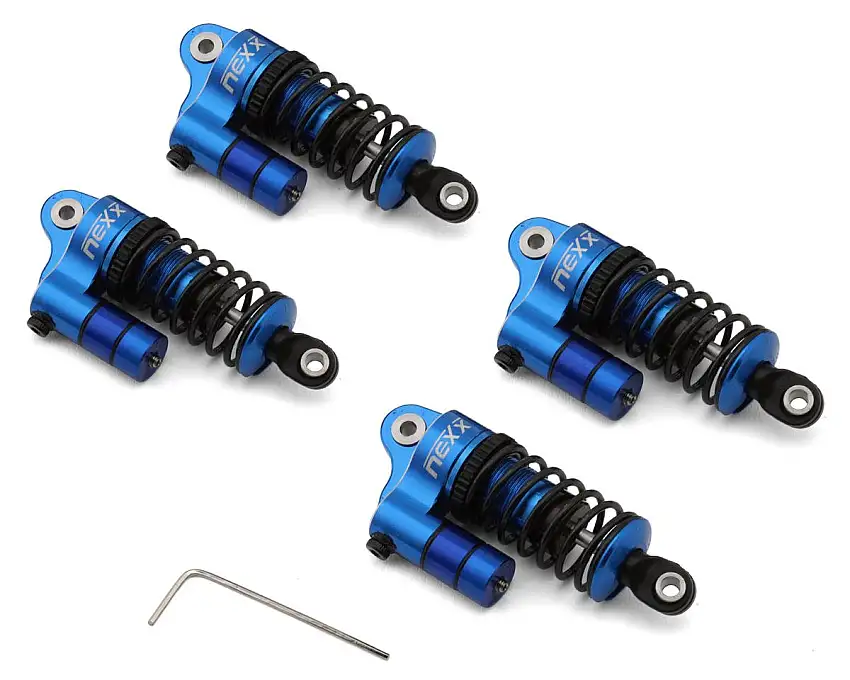 NEXX Racing Losi® NASCAR® Aluminum Oil-Filled Threaded Reservoir Shocks (Blue) (4)