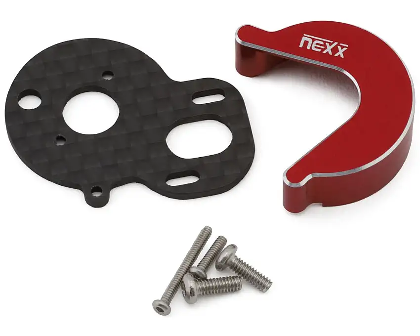 NEXX Racing Losi Micro-B Carbon Motor Plate & Aluminium Gearbox Cover Set (Red) (Brushless Conversion)